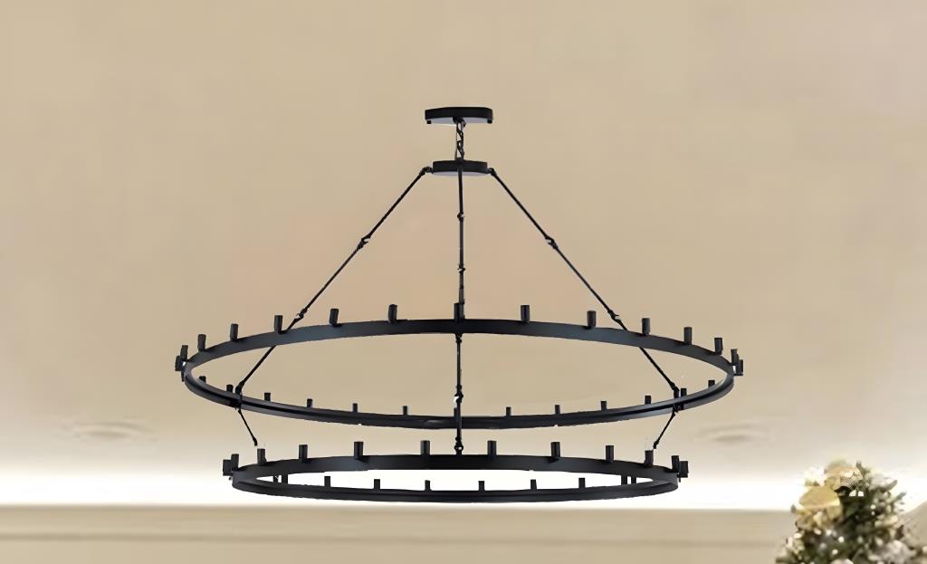 Vintage Elegance Wrought Iron Two-Tier Chandelier for Industrial Loft and Rustic Lighting (W63" x H60") - G7 - 199505401