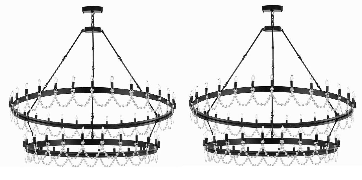 Wrought Iron Vintage Barn Metal Castile Two Tier Chandelier Chandeliers Industrial Loft Rustic Lighting - Dressed with Crystal - Great for The Living Room, Dining Room, Foyer and Entryway, Family Room, and More!