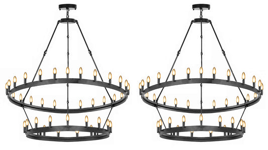 Discover the timeless charm of the Wrought Iron Vintage Barn Metal Castile Two Tier Chandelier perfect blend of industrial loft aesthetics and rustic allure.